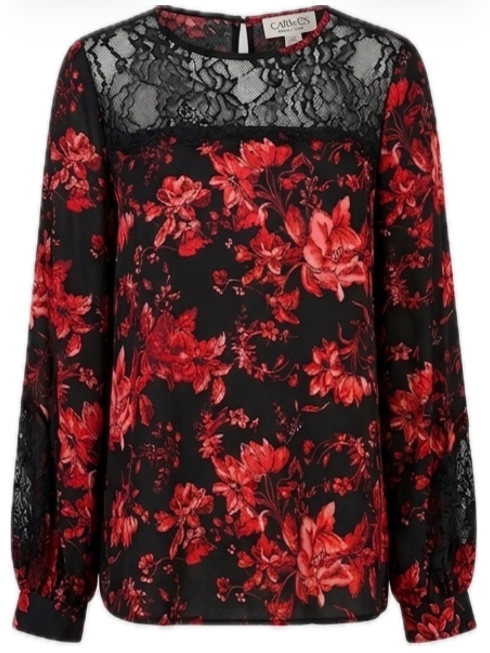 NWT Carmen Marc Valvo Floral Lace Tunic Blouse Romantic Boho Elegant Top